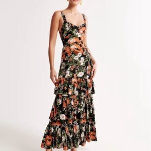 Abercrombie & Fitch Black and Orange Floral Maxi Dress